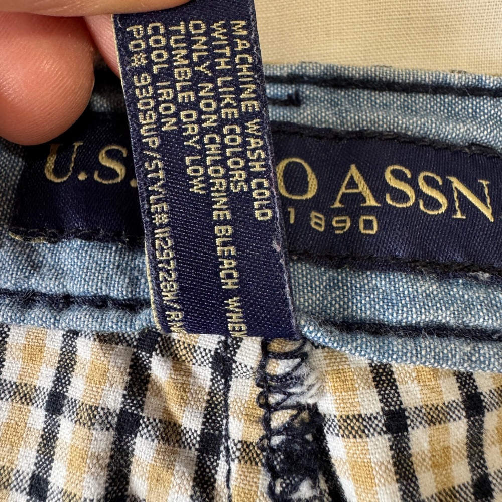U.S. Polo Assn. Plaid Shorts Men's Size 38 Flat‎ Front Casual Tan Black Check - Picture 9 of 15